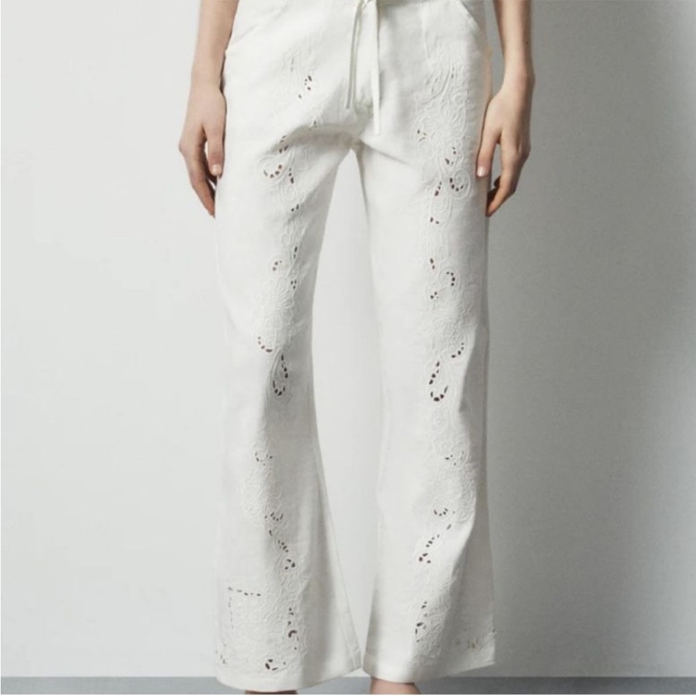 Pink Eyelet Wide-Leg Pants - Picture 4 of 4